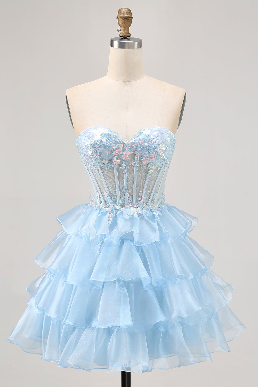 Sparkly Pink Sweetheart Ruffled Short Corset Homecoming Dress with Sequins