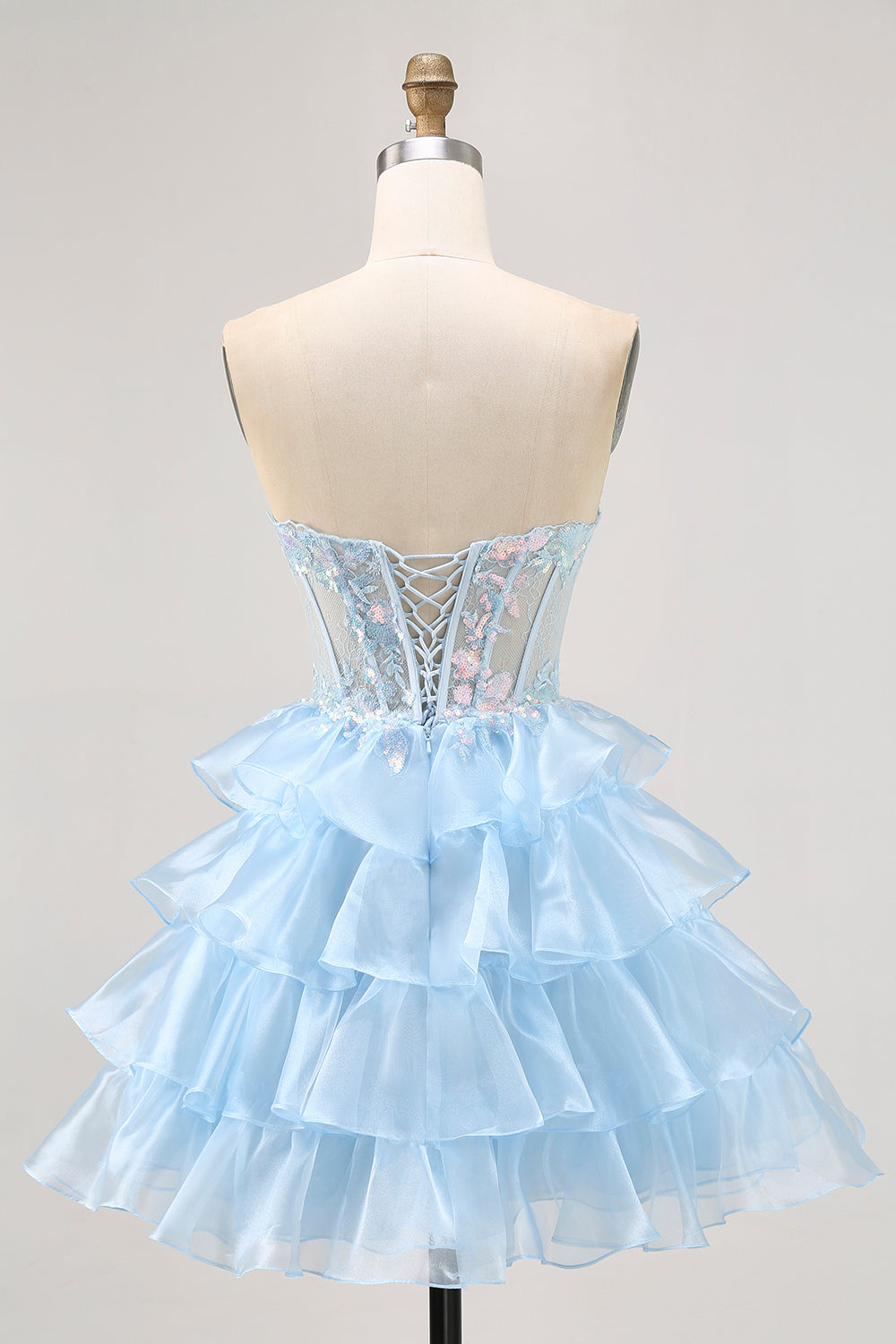 Sparkly Pink Sweetheart Ruffled Short Corset Homecoming Dress with Sequins