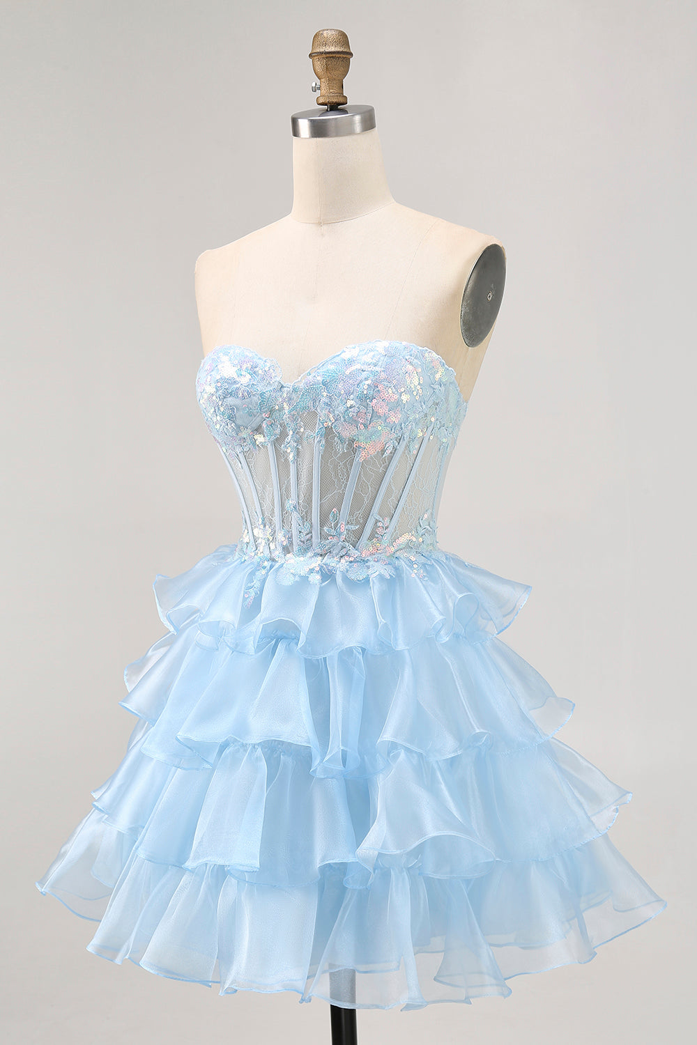 Sparkly Pink Sweetheart Ruffled Short Corset Homecoming Dress with Sequins