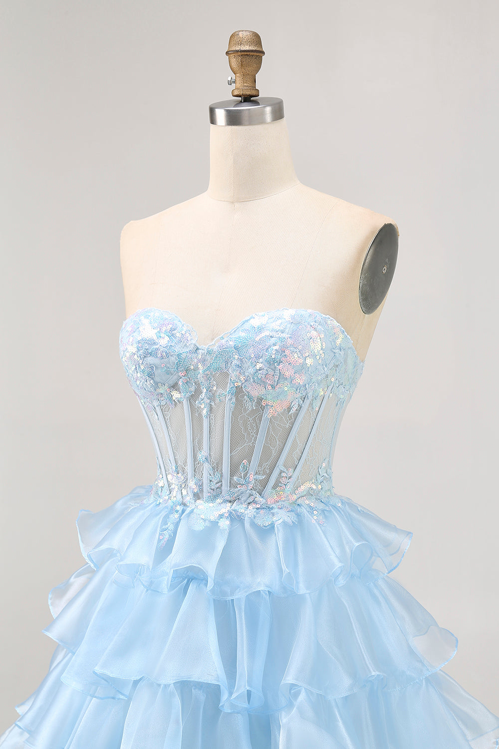 Sparkly Pink Sweetheart Ruffled Short Corset Homecoming Dress with Sequins