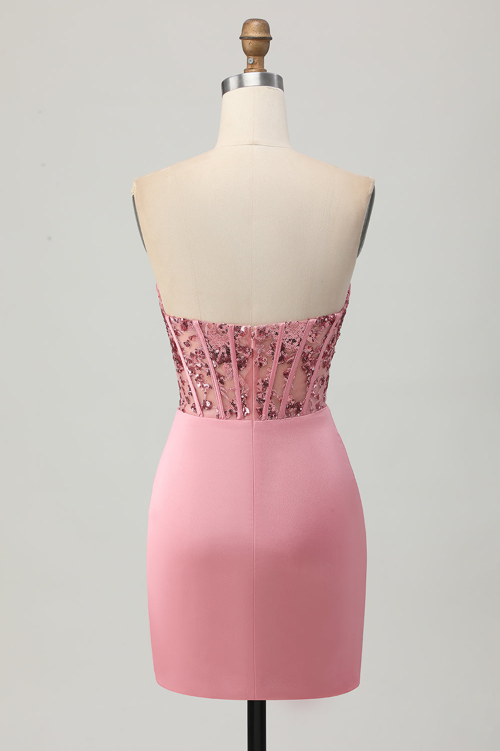 Sparkly Tight Blush Ruched Short Corset Homecoming Dress with Sequins