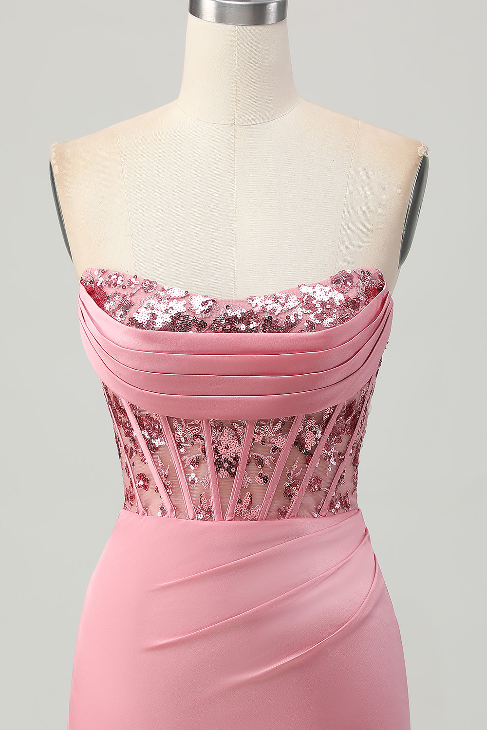 Sparkly Tight Blush Ruched Short Corset Homecoming Dress with Sequins