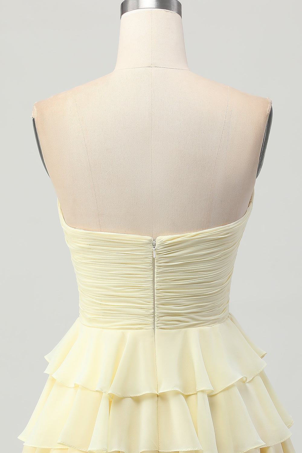 Short Light Yellow Sweetheart Ruffled A Line Tiered Homecoming Dress with Bow
