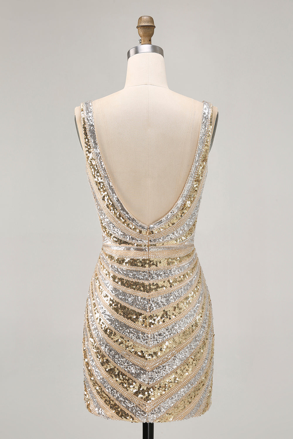 Sparkly Golden V-Neck Tight Short Sequins Homecoming Dress
