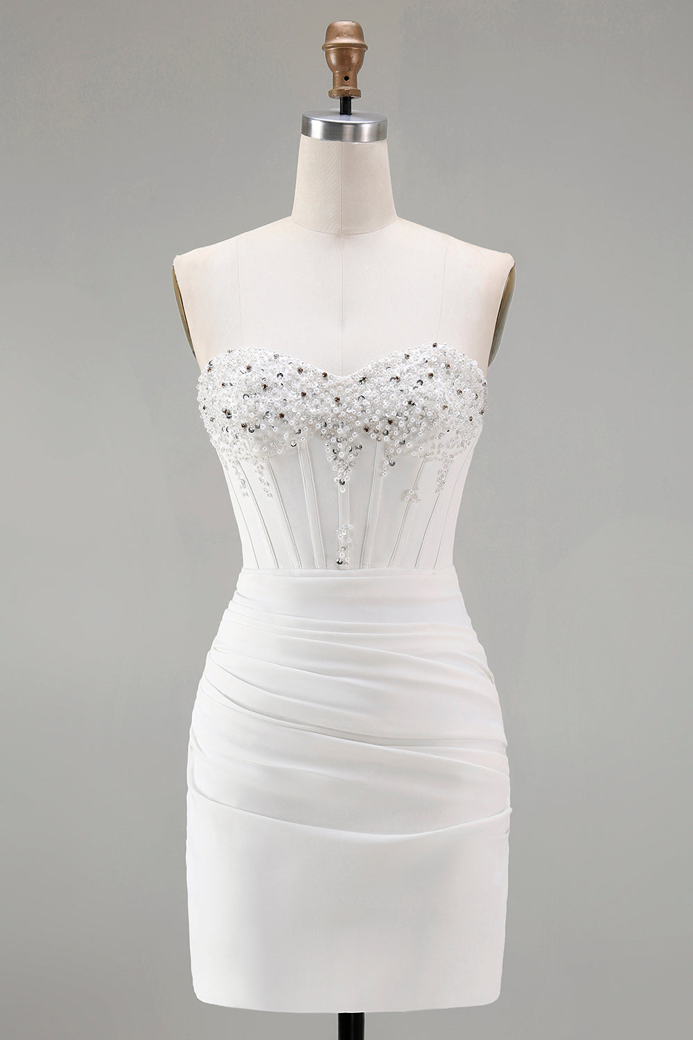 White Tight Sweetheart Short Homecoming Dress with Beading