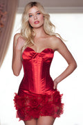 Red Satin Corset Tight Short Homecoming Dress with 3D Flowers