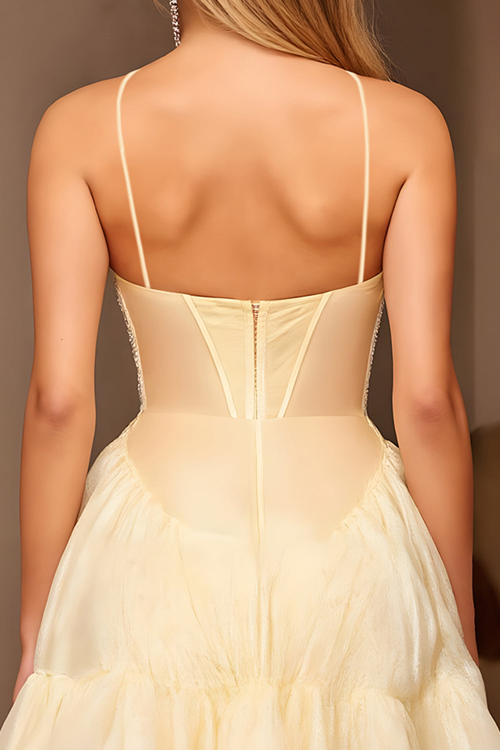 Yellow A Line Short Ruffled Homecoming Dress with Beading