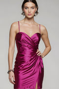 Fuchsia Tight Spaghetti Straps Short Homecoming Dress with Slit