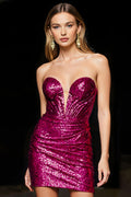Sparkly Fuchsia Sweetheart Sequin Short Homecoming Dress