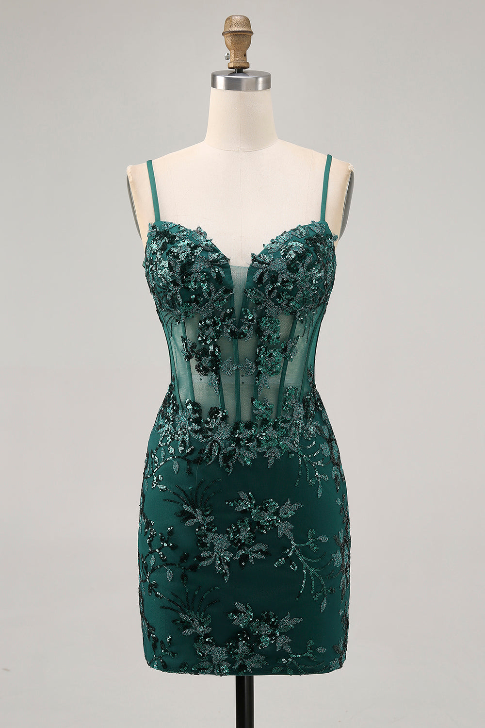 Sparkly Sequined Dark Green Corset Short Tight Homecoming Dress