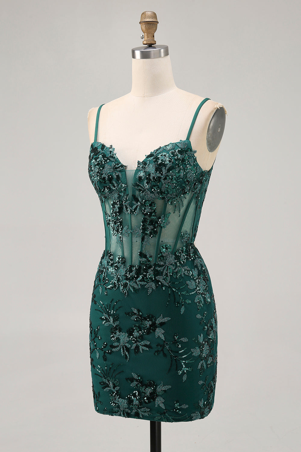 Sparkly Sequined Dark Green Corset Short Tight Homecoming Dress
