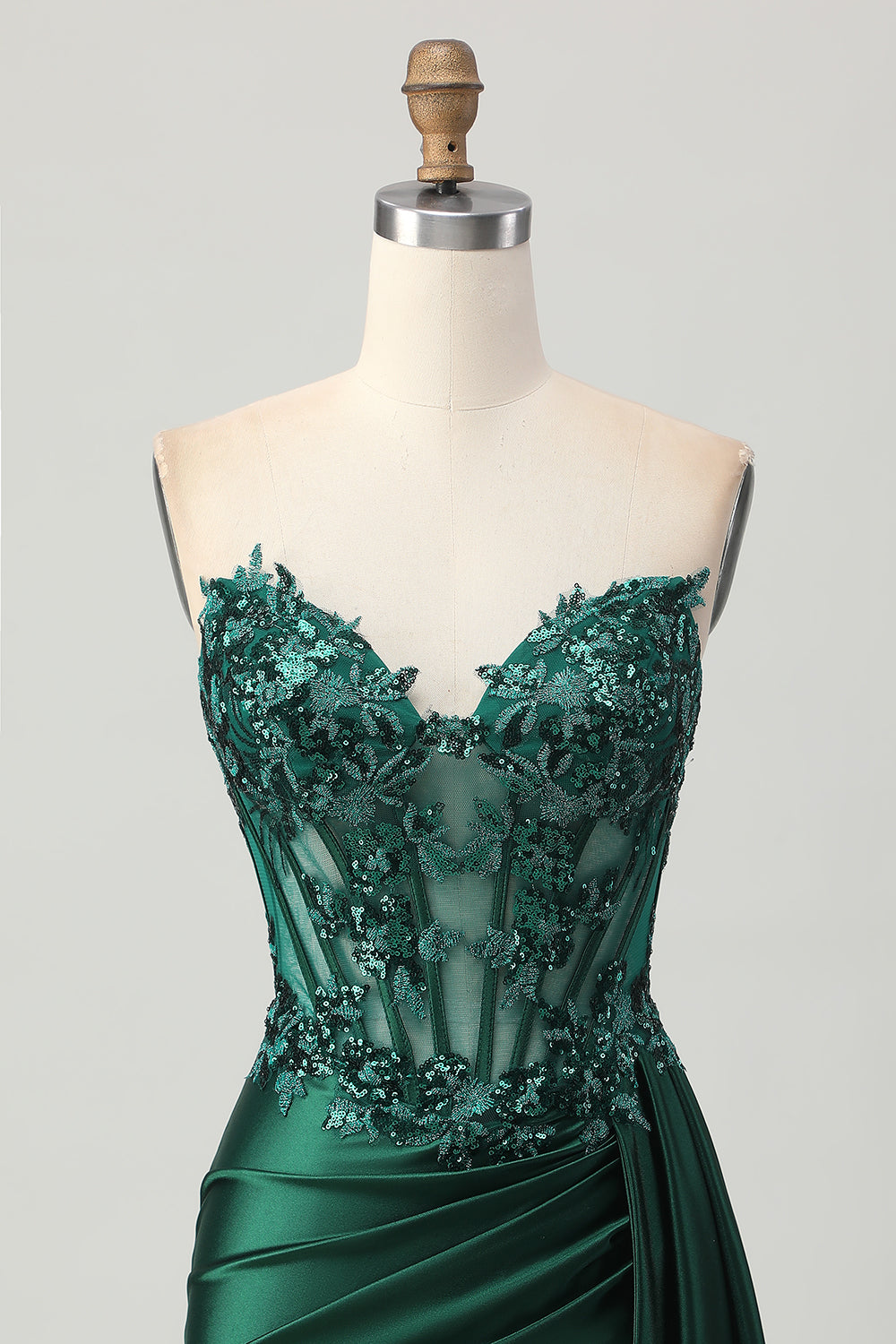 Sparkly Sequined Dark Green Satin Corset Short Homecoming Dress with Drape