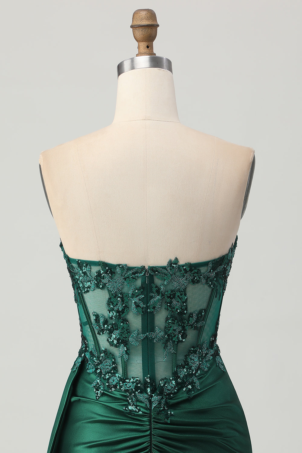 Sparkly Sequined Dark Green Satin Corset Short Homecoming Dress with Drape