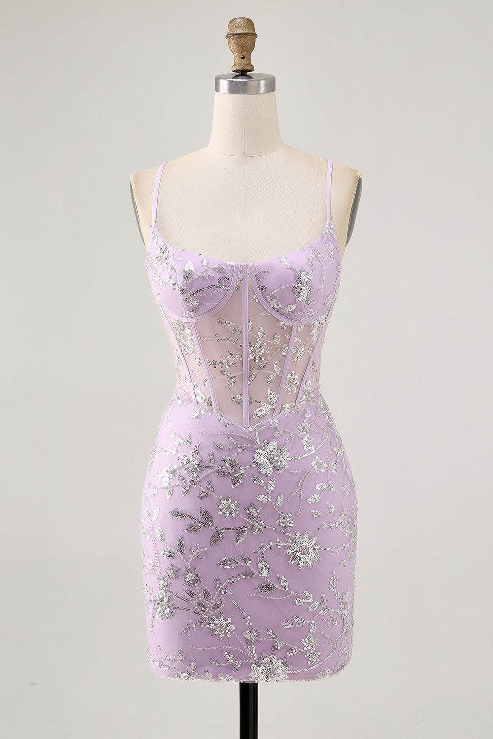 Sparkly Lilac Beaded Tight Corset Short Homecoming Dress with Sequins