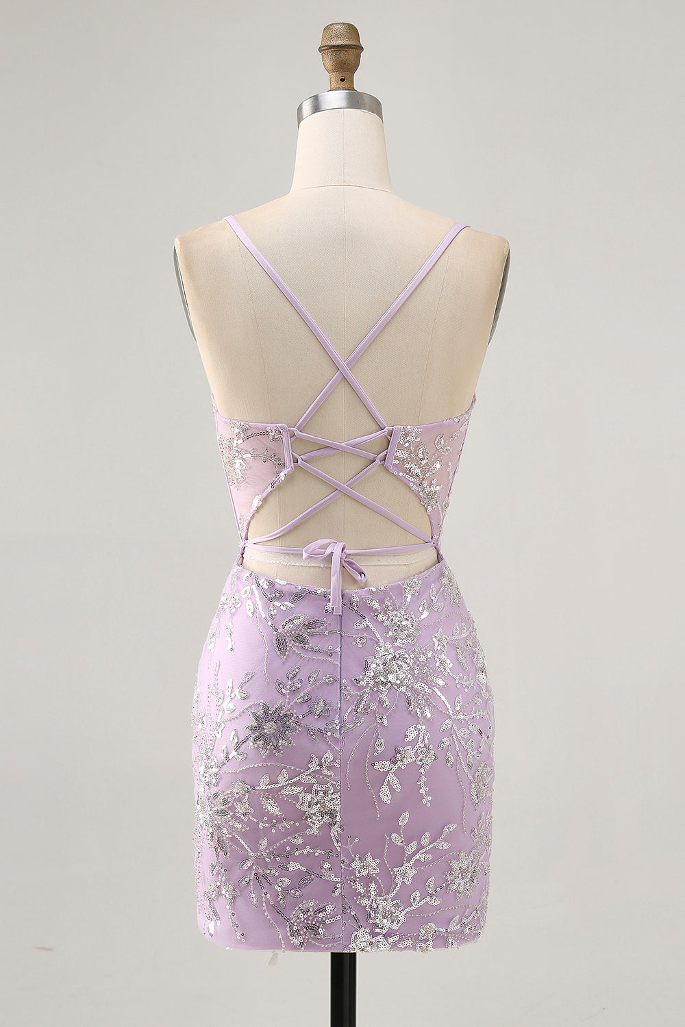 Sparkly Lilac Beaded Tight Corset Short Homecoming Dress with Sequins