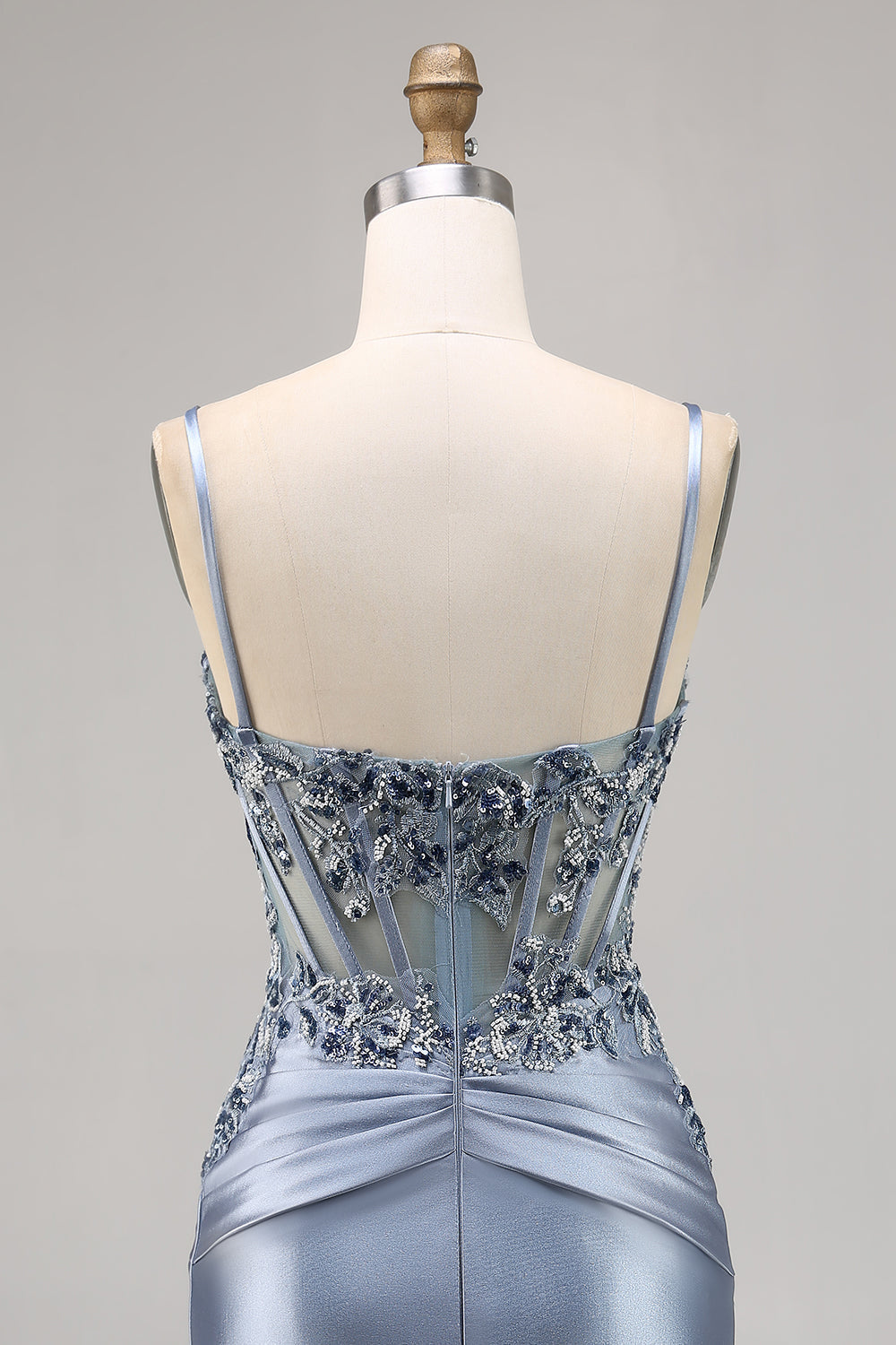 Grey Blue Corset Embroidered Satin Tight Short Homecoming Dress