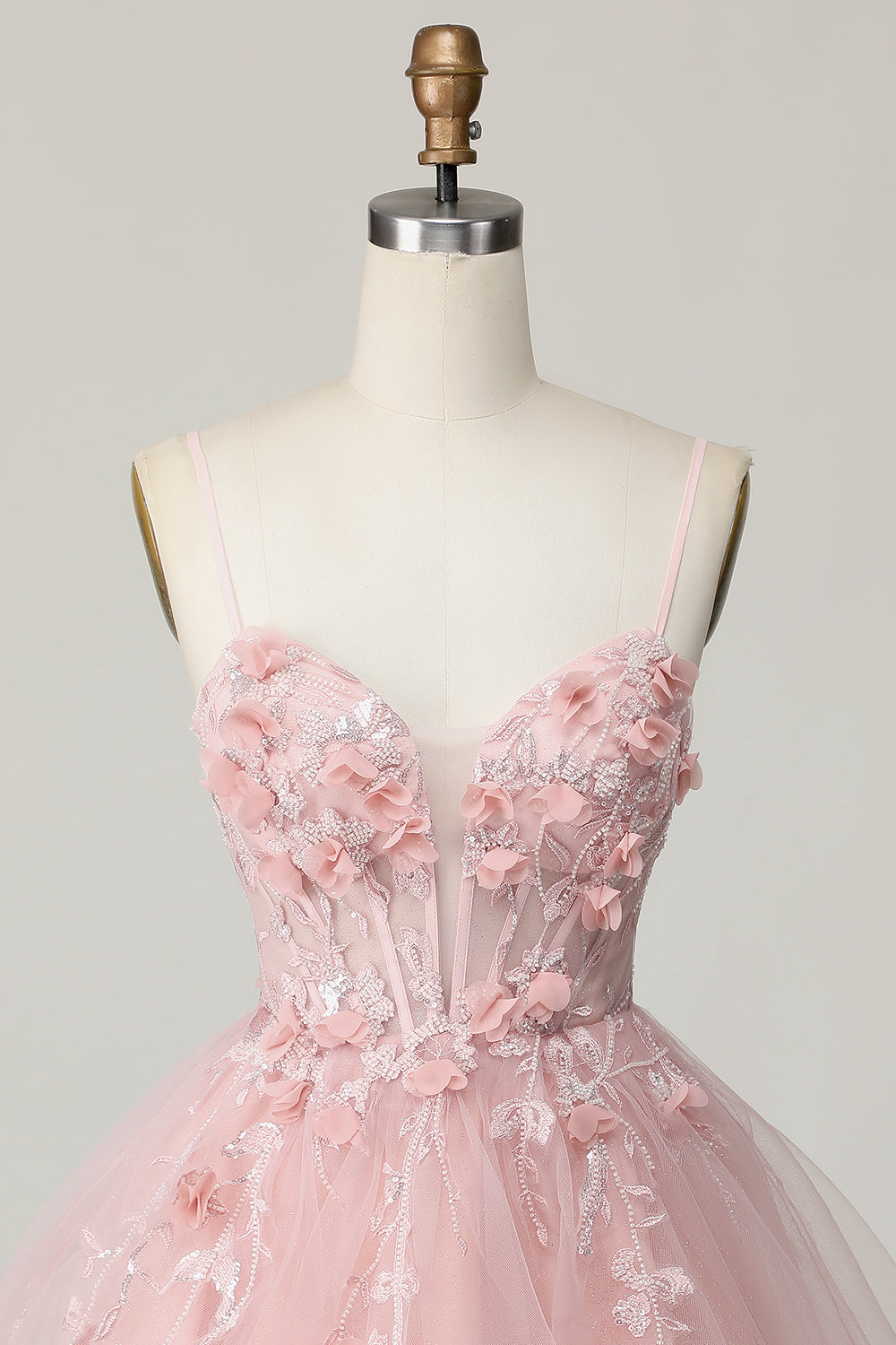 Pink Corset Spaghetti Straps A Line Floral Short Appliqued Homecoming Dress