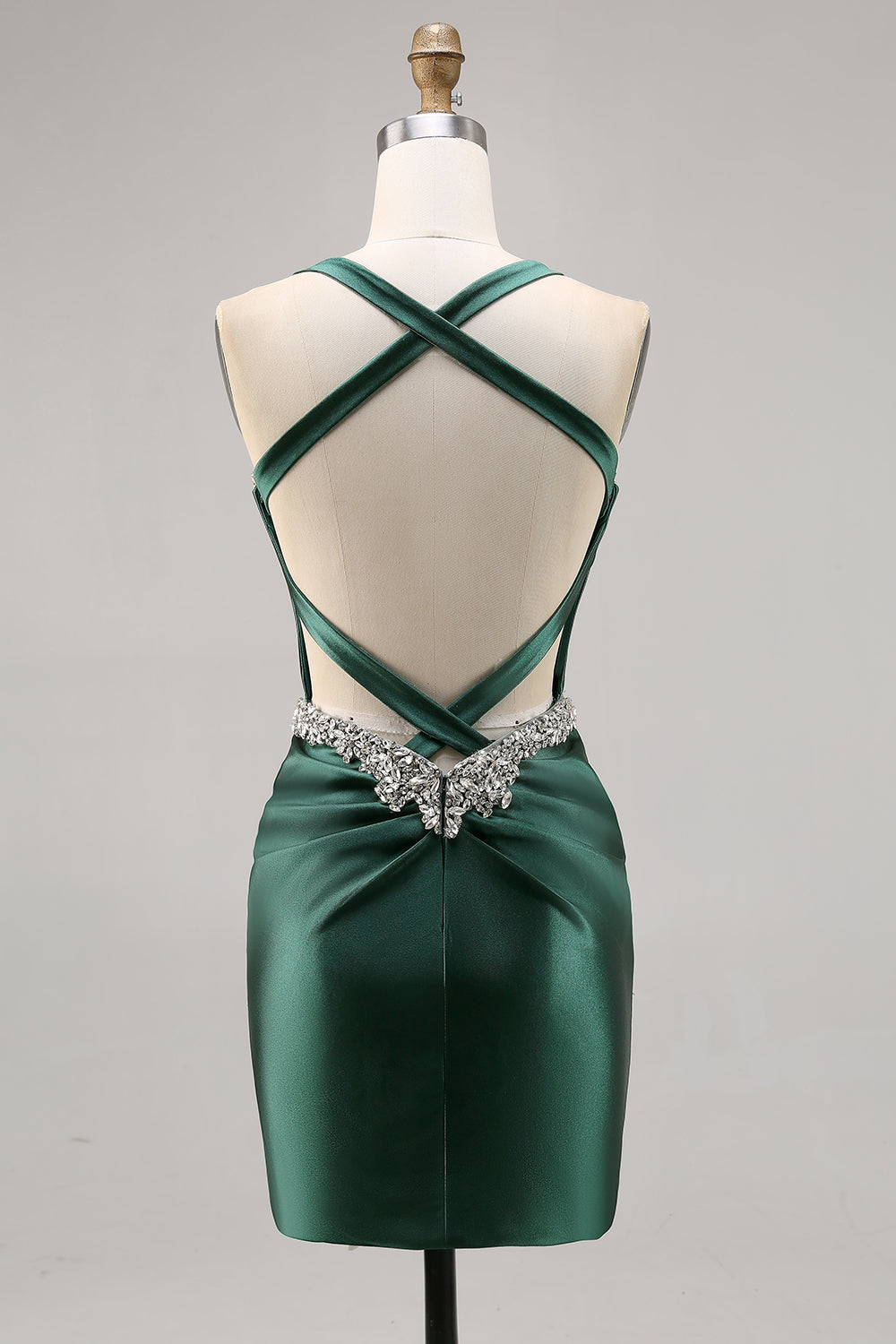 Corset Satin Dark Green Short Tight Sparkly Homecoming Dress with Beading