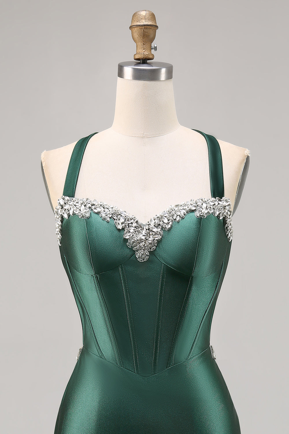 Corset Satin Dark Green Short Tight Sparkly Homecoming Dress with Beading