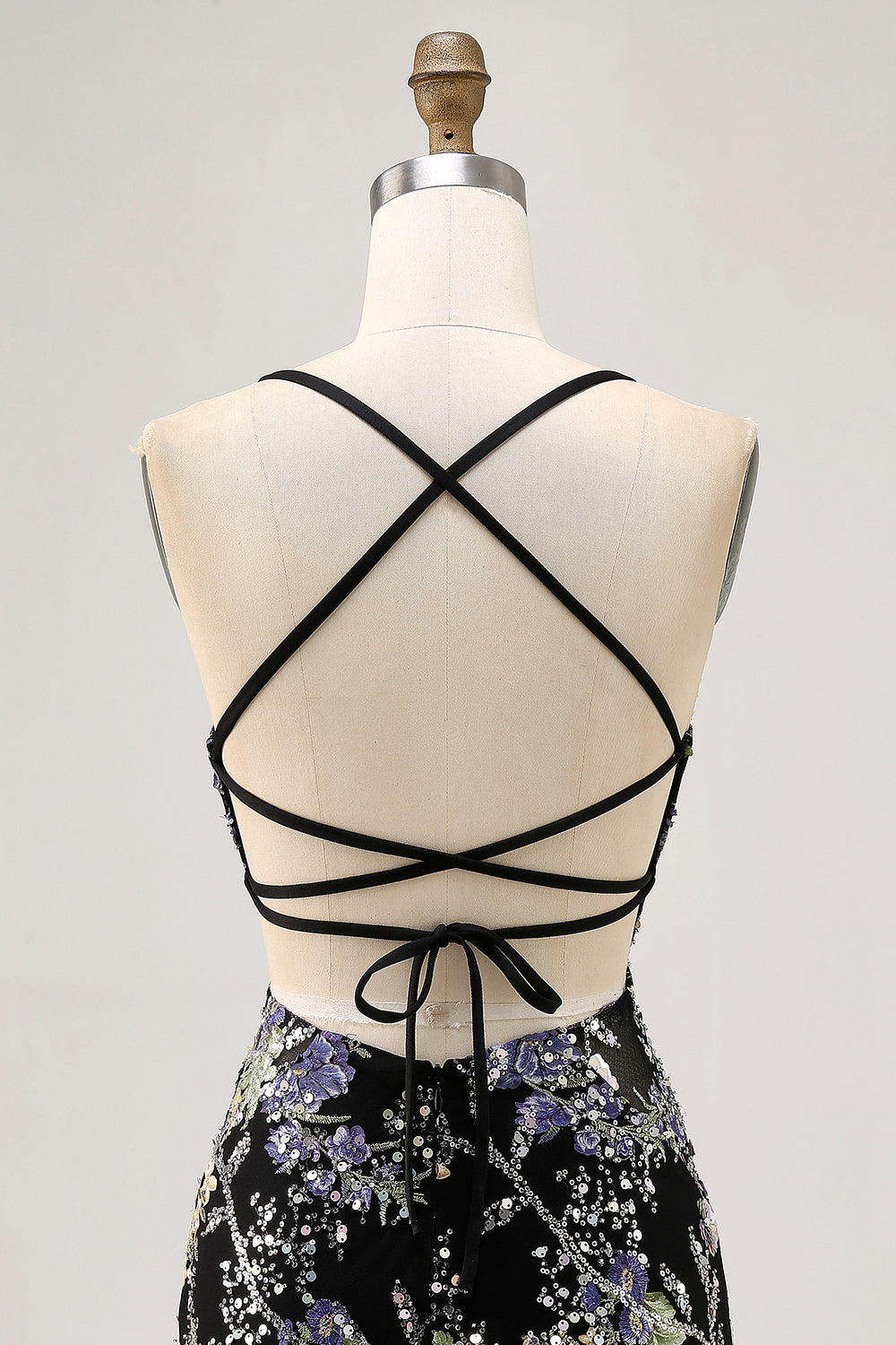 Sparkly Sequined Black Floral Tight Short Homecoming Dress with Beading