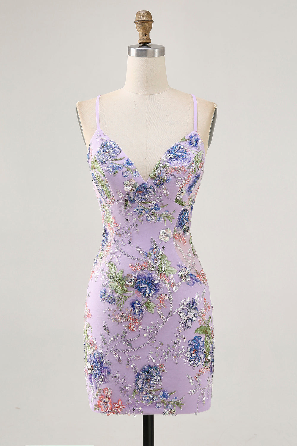Sparkly Pink Floral Embroidered Short Tight Homecoming Dress with Sequins