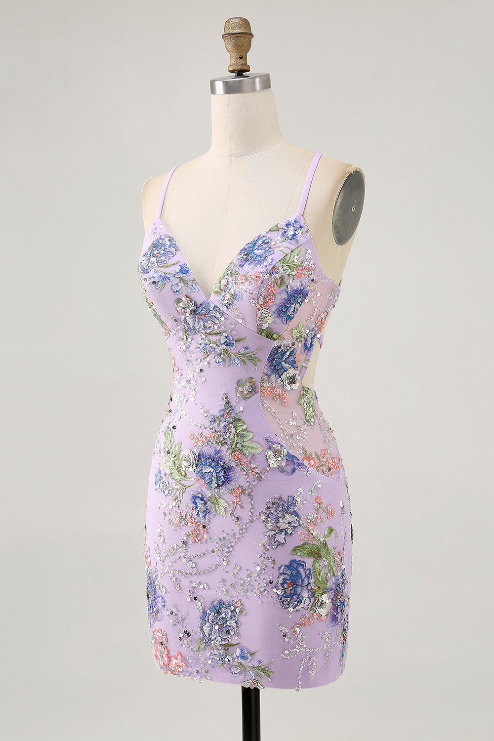 Sparkly Pink Floral Embroidered Short Tight Homecoming Dress with Sequins