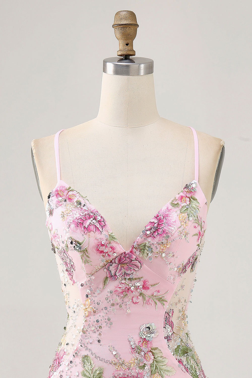 Sparkly Pink Floral Embroidered Short Tight Homecoming Dress with Sequins