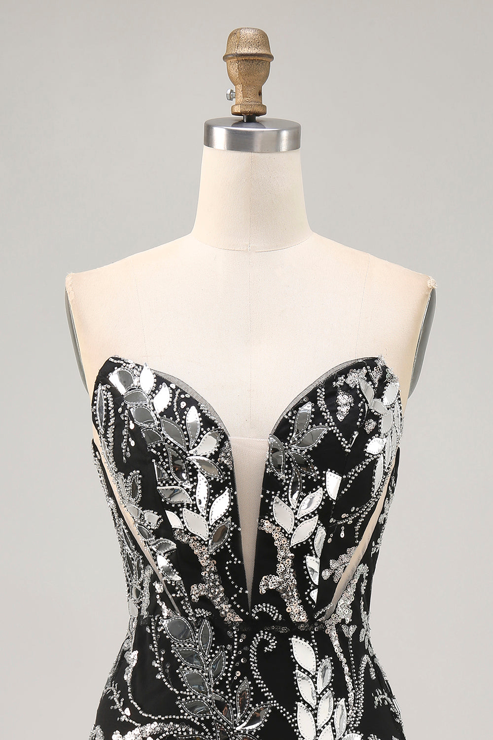 Black Strapless Tight Short Sparkly Mirror Homecoming Dress with Beading