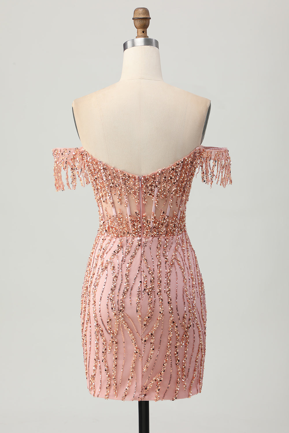 Dusty Rose Tight Sparkly Beaded Corset Short Homecoming Dress