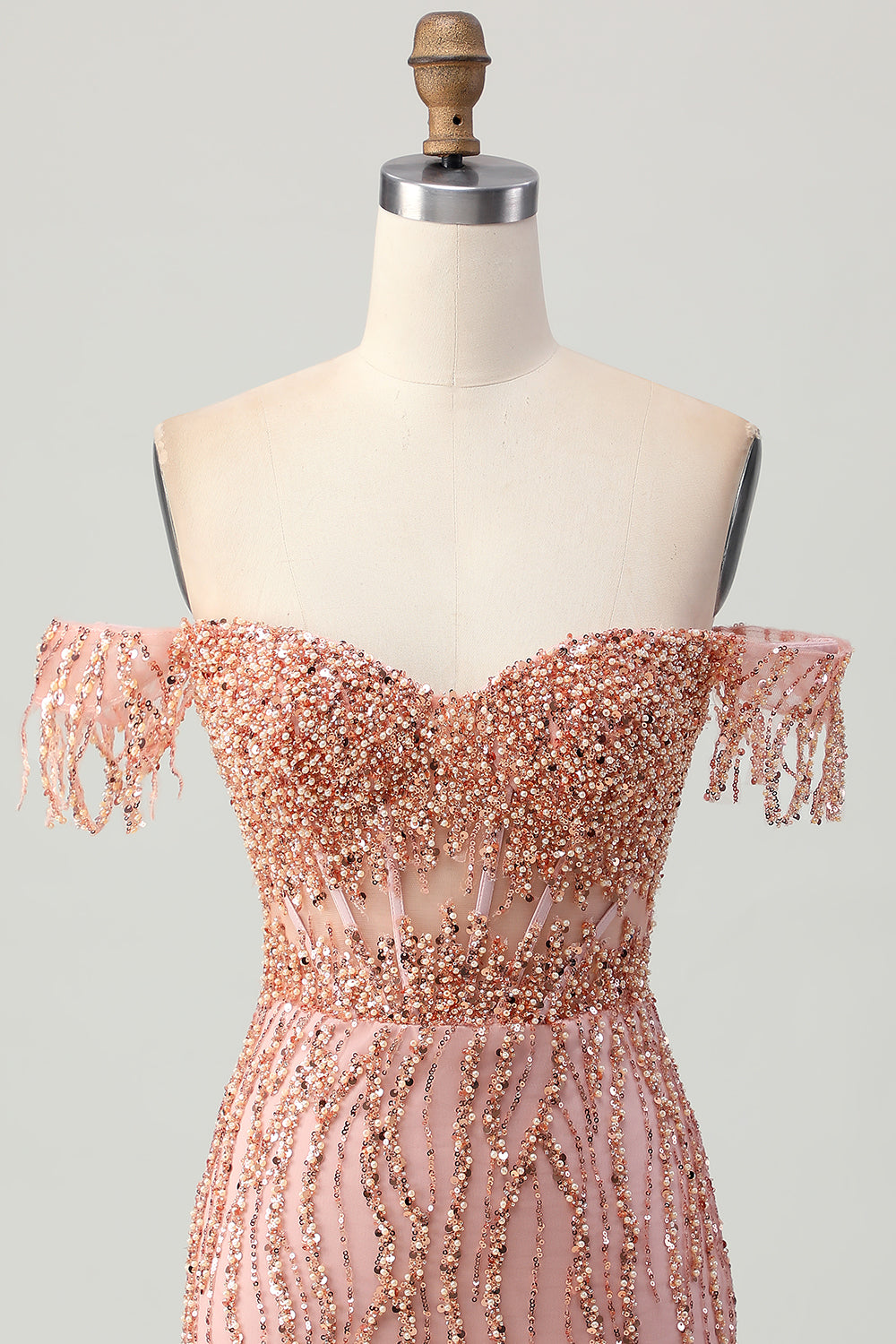 Dusty Rose Tight Sparkly Beaded Corset Short Homecoming Dress