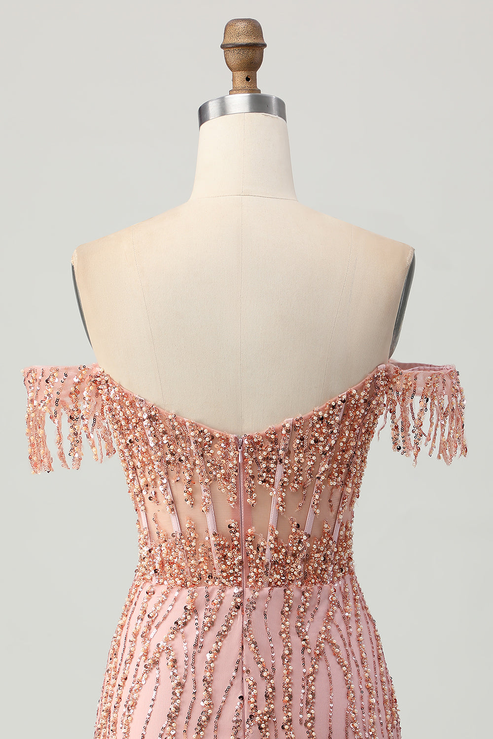 Dusty Rose Tight Sparkly Beaded Corset Short Homecoming Dress