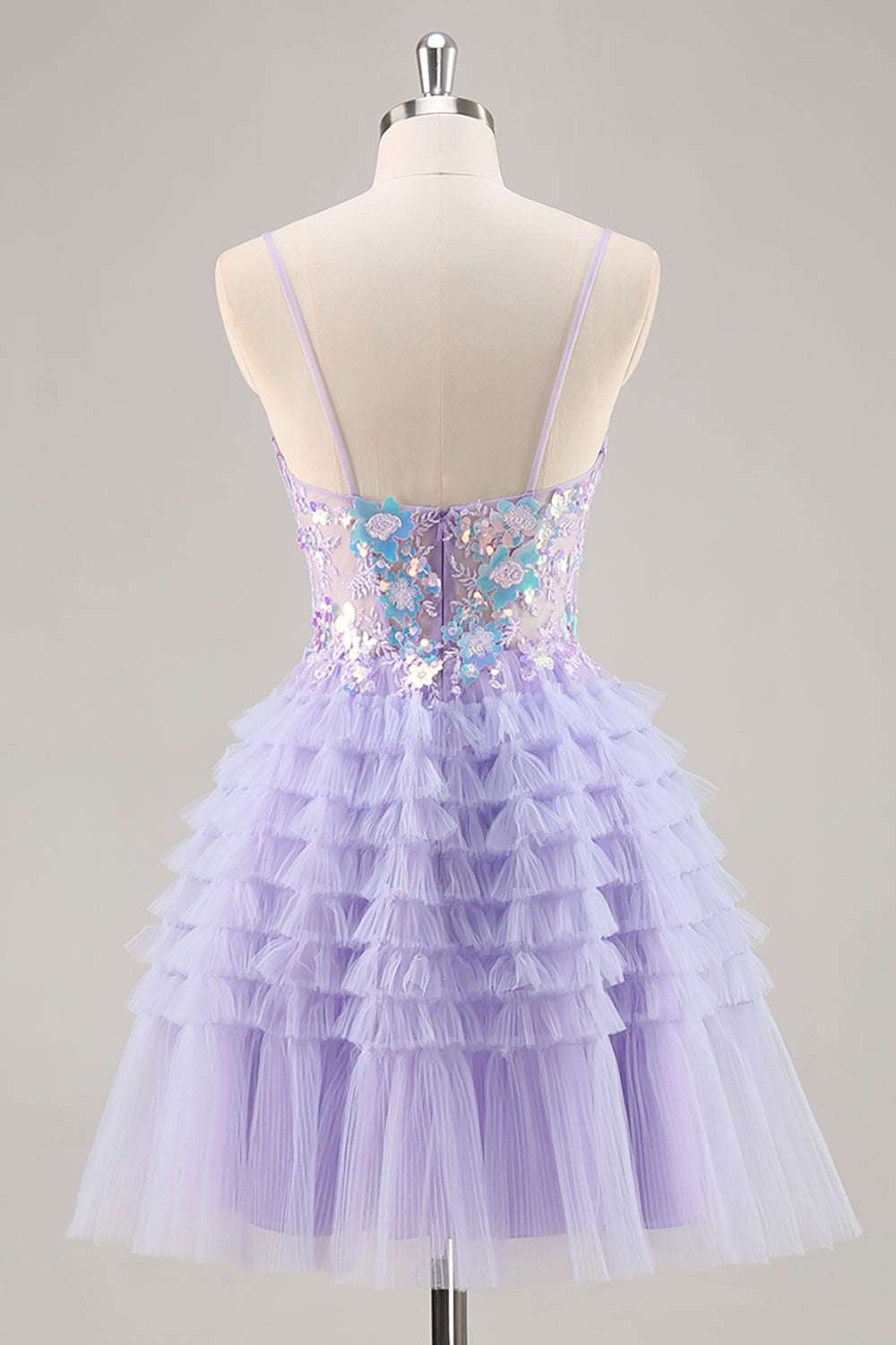 Purple Floral Corset Tiered Short Sparkly Homecoming Dress with Sequins