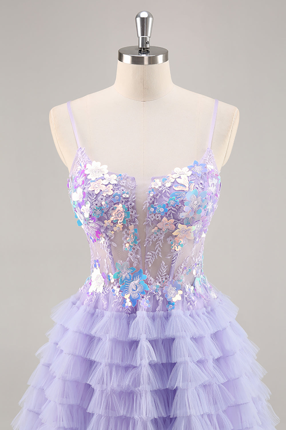 Purple Floral Corset Tiered Short Sparkly Homecoming Dress with Sequins