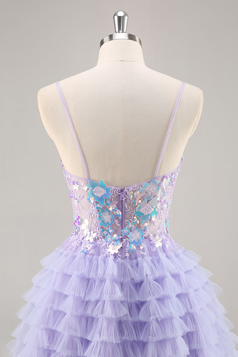 Purple Floral Corset Tiered Short Sparkly Homecoming Dress with Sequins