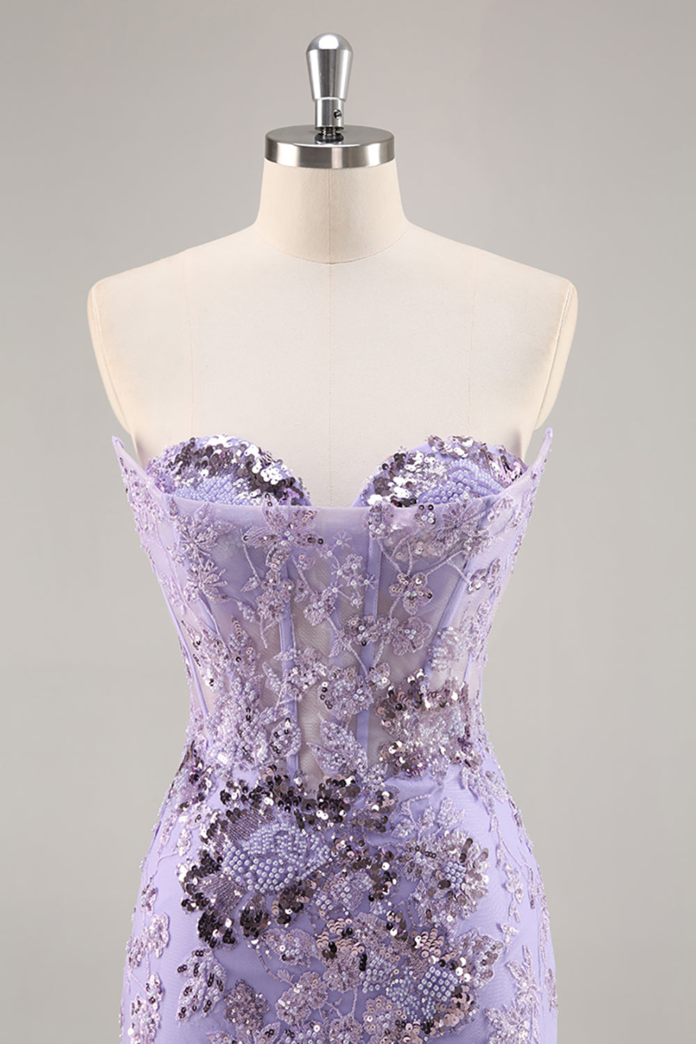 Purple Corset Floral Mini Sparkly Sequined Homecoming Dress with Beading