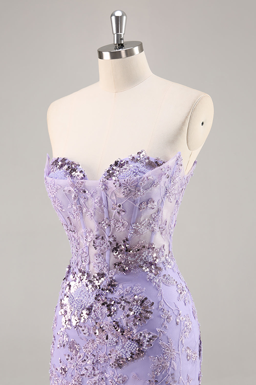 Purple Corset Floral Mini Sparkly Sequined Homecoming Dress with Beading