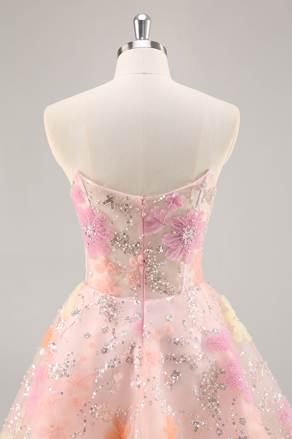 Pink Floral Corset Sequins Short Sparkly Homecoming Dress with Beading