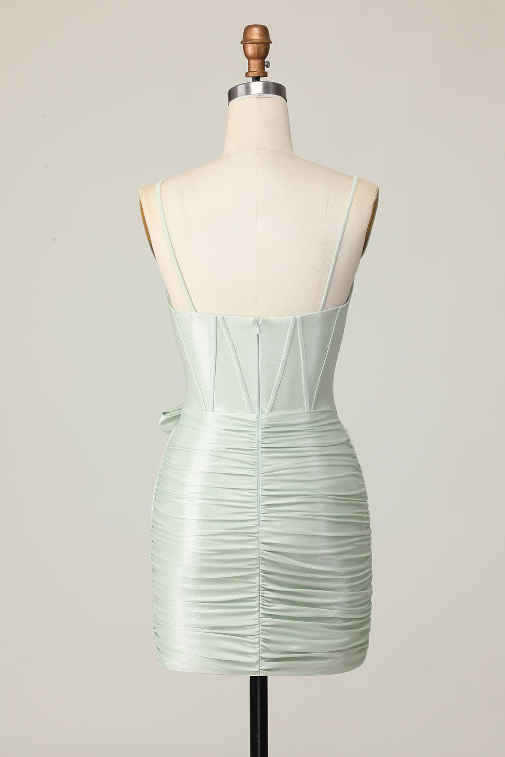 Tight Ruched Sage Corset Short Homecoming Dress with Bow
