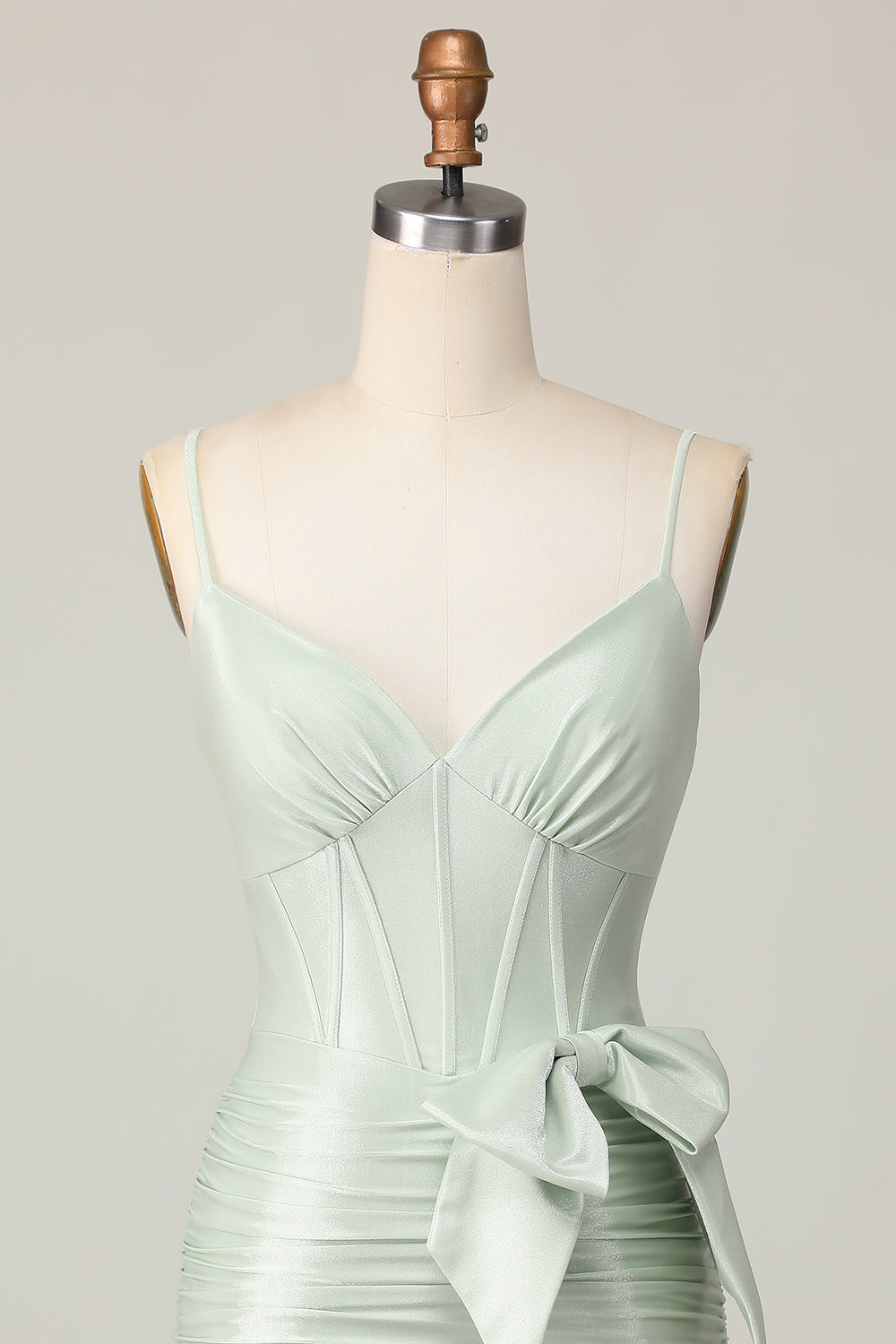 Tight Ruched Sage Corset Short Homecoming Dress with Bow