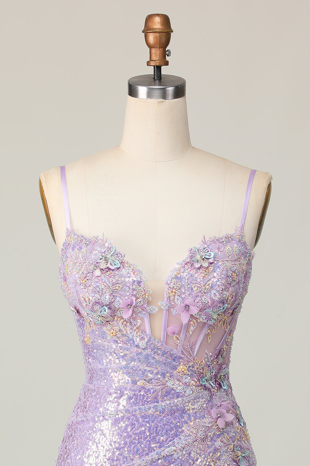 Lilac Corset Sparkly Sequined Tight Short Homecoming Dress with Applique