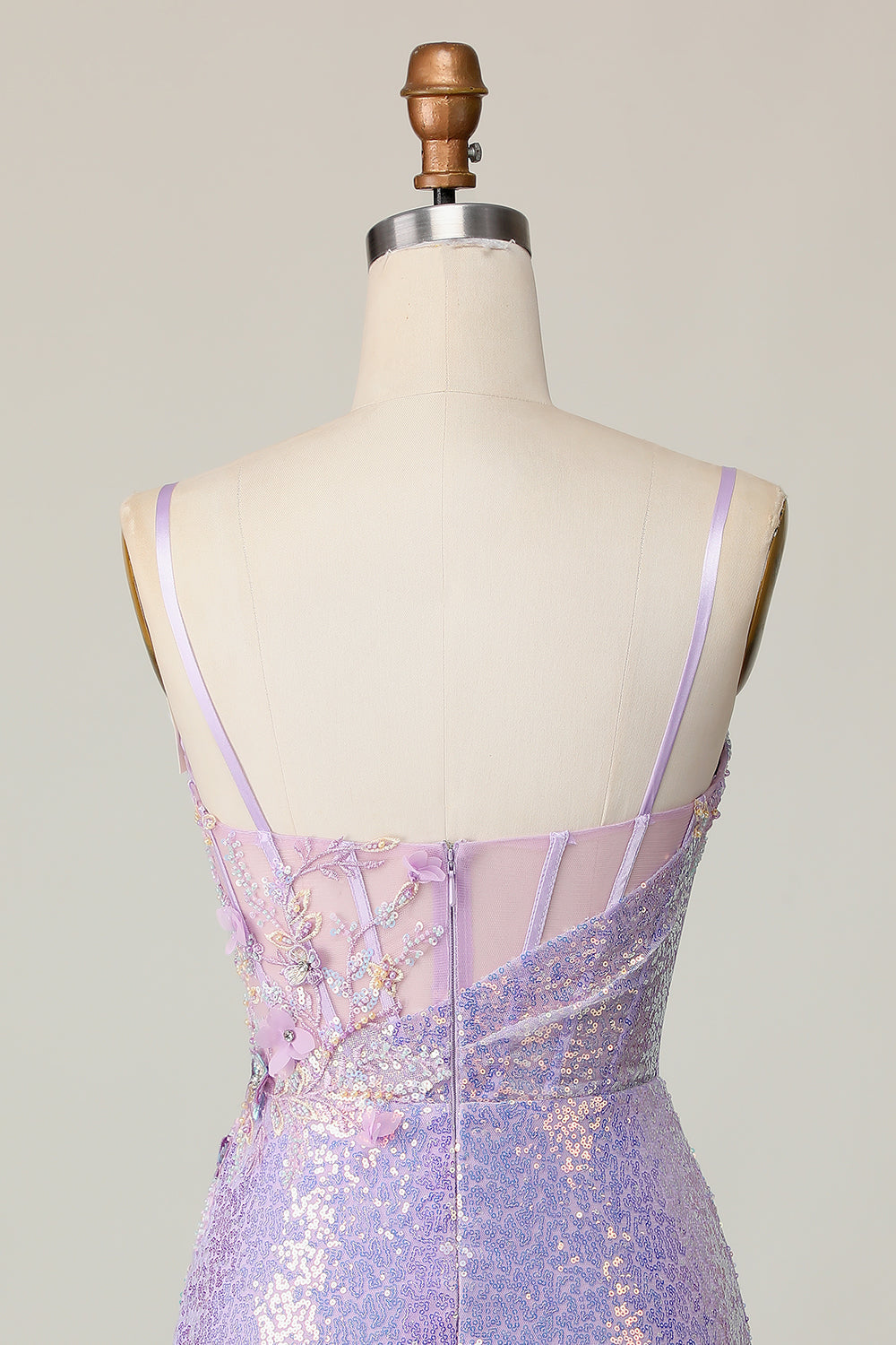 Lilac Corset Sparkly Sequined Tight Short Homecoming Dress with Applique
