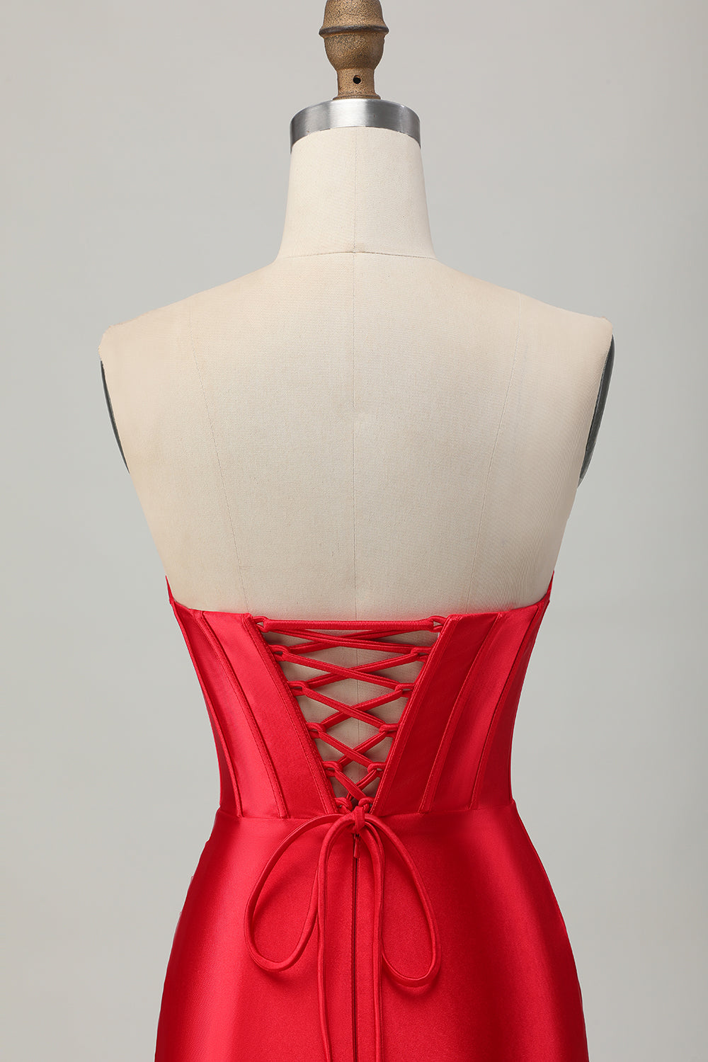 Satin Sweetheart Red Sparkly Beaded Short Corset Homecoming Dress with Slit