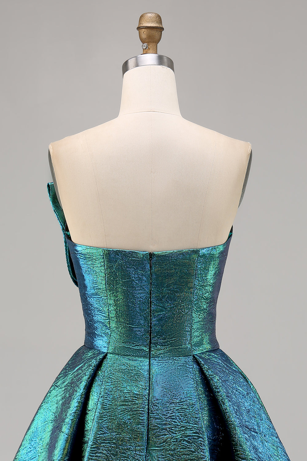 Metallic Peacock Green Strapless A Line Short Homecoming Dress