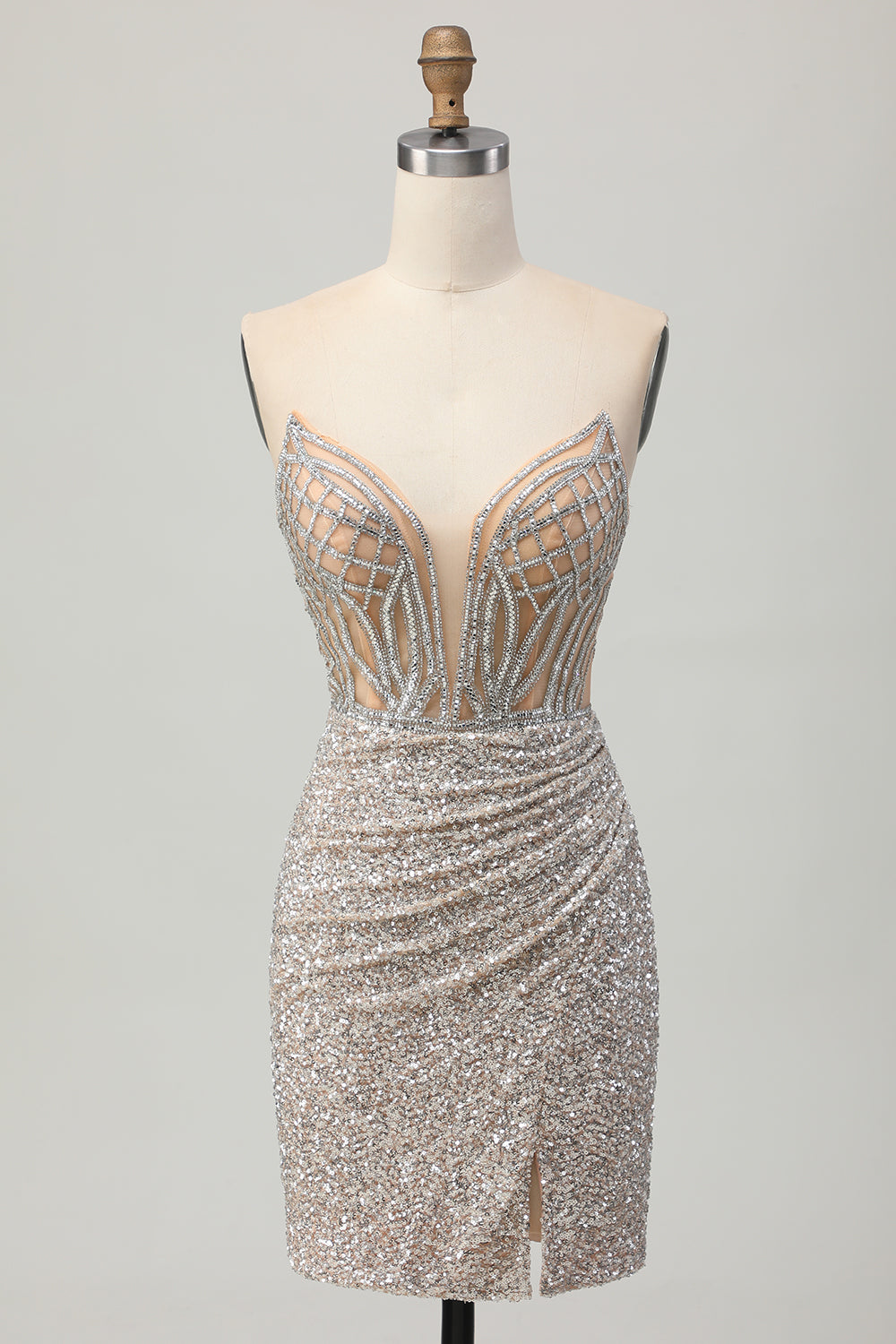 Tight Sliver Strapless Sparkly Sequins Short Corset Homecoming Dress