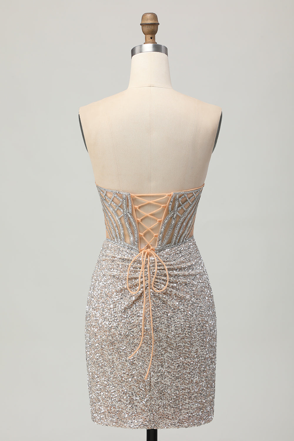 Tight Sliver Strapless Sparkly Sequins Short Corset Homecoming Dress