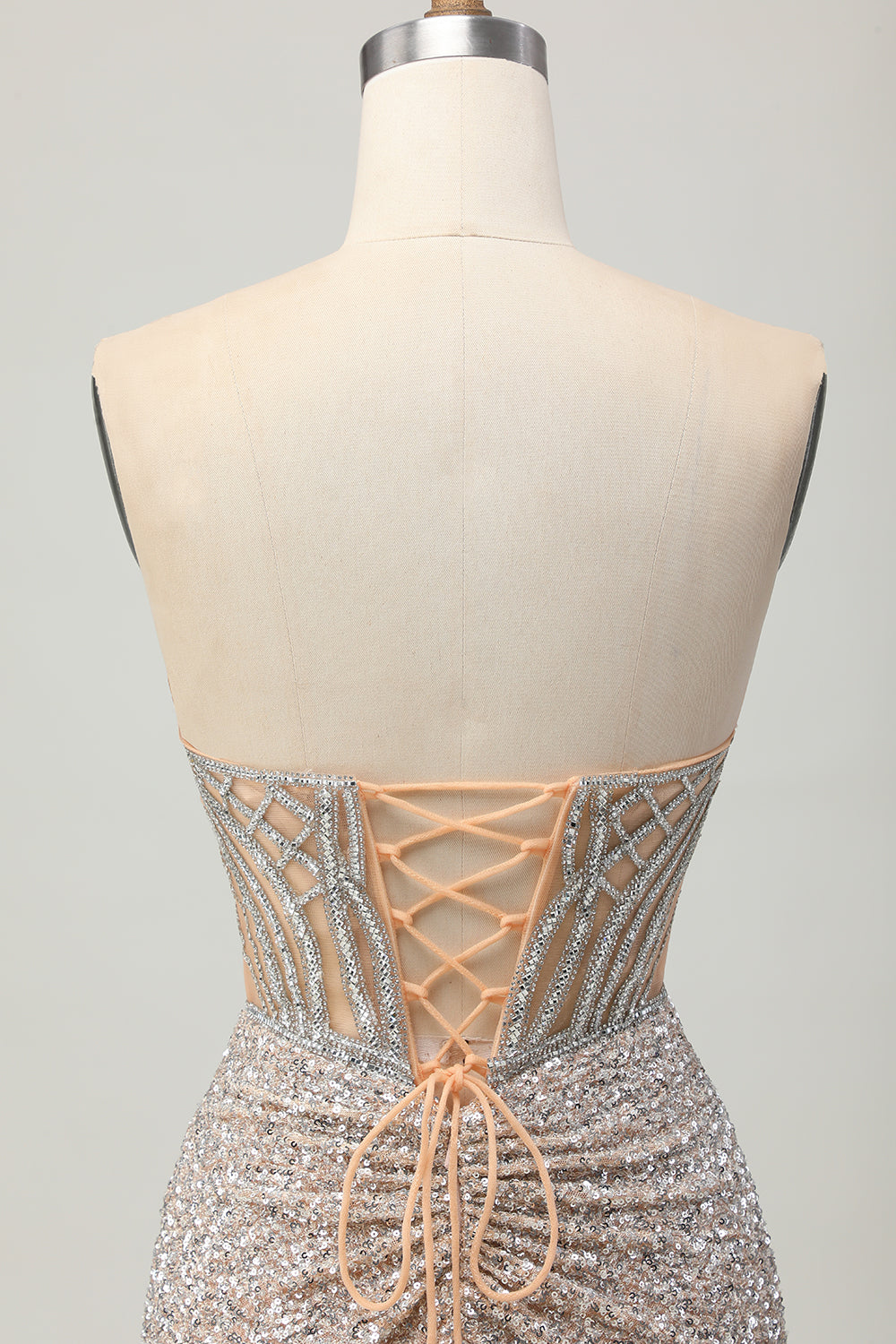 Tight Sliver Strapless Sparkly Sequins Short Corset Homecoming Dress