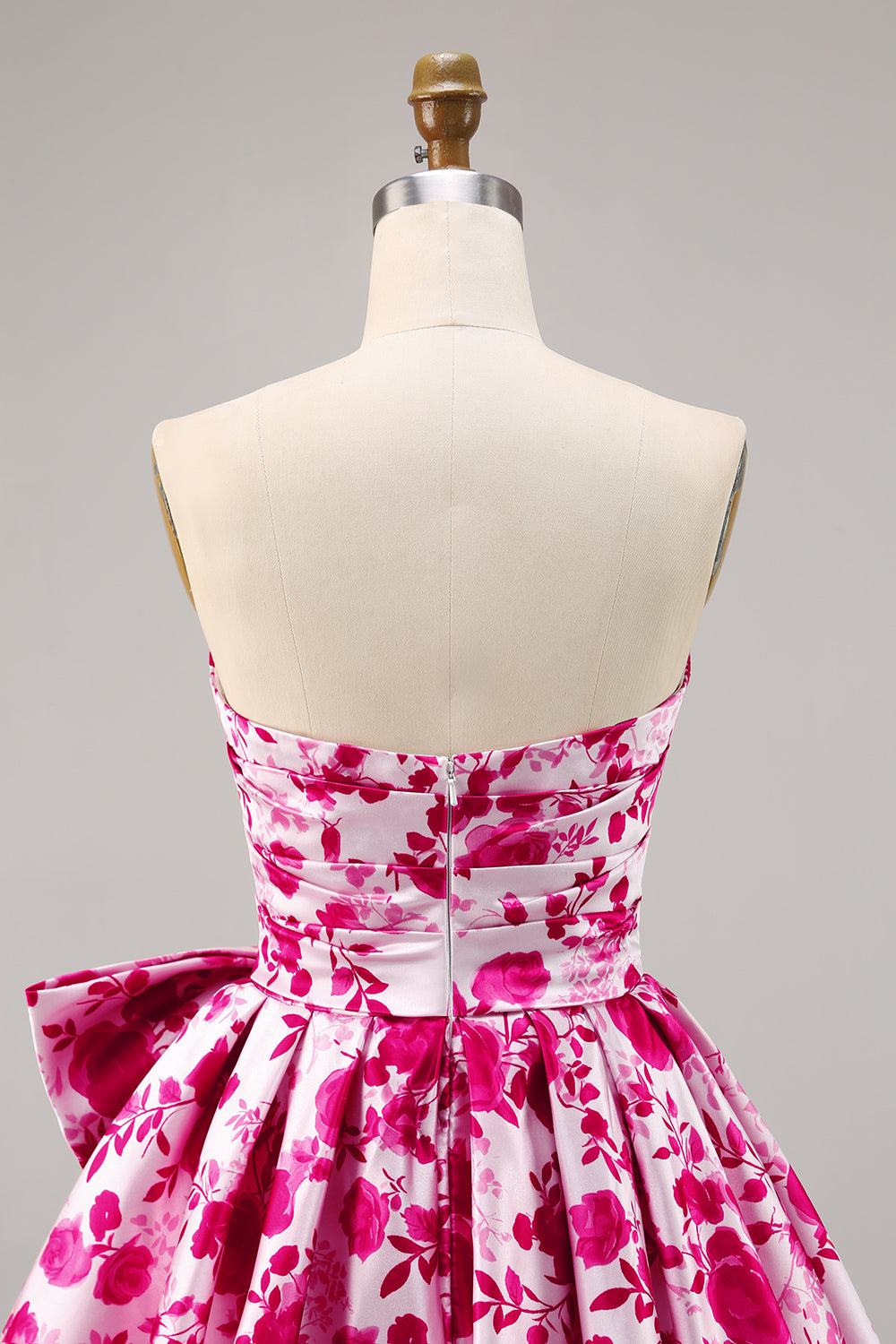 Fuchsia Floral Sweetheart Ruched A Line Short Homecoming Dress with Bow