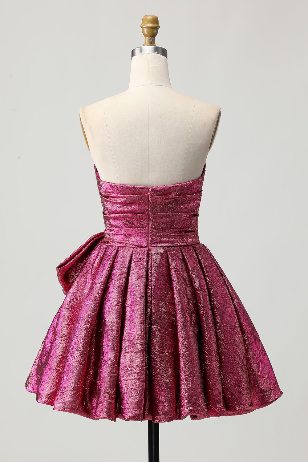 Metallic Short Dark Purple A Line Strapless Homecoming Dress with Bow