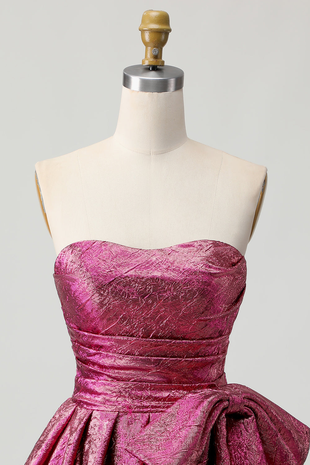 Metallic Short Dark Purple A Line Strapless Homecoming Dress with Bow