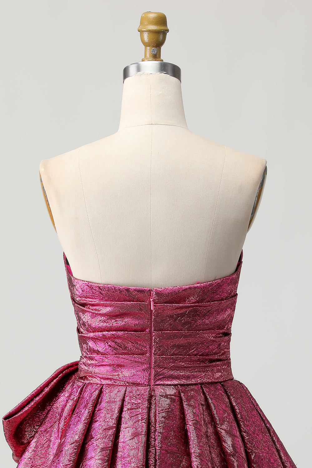 Metallic Short Dark Purple A Line Strapless Homecoming Dress with Bow